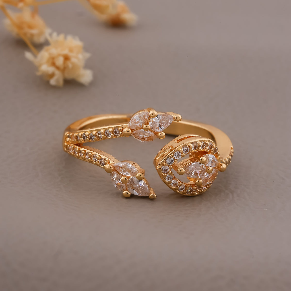 Modern Marquise Leaf & Teardrop Halo Wrap Ring GWR-1
